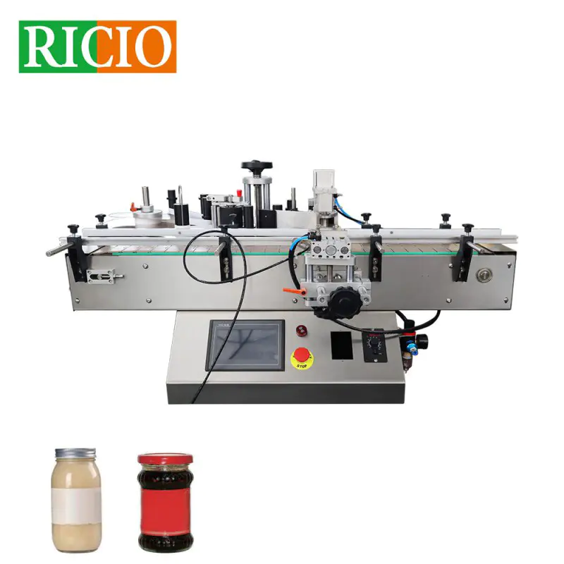 Máquina etiquetadora automática de sobremesa para posicionamiento de botellas redondas
