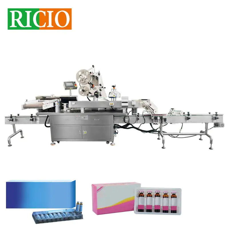 Máquina etiquetadora automática horizontal de viales para bandejas